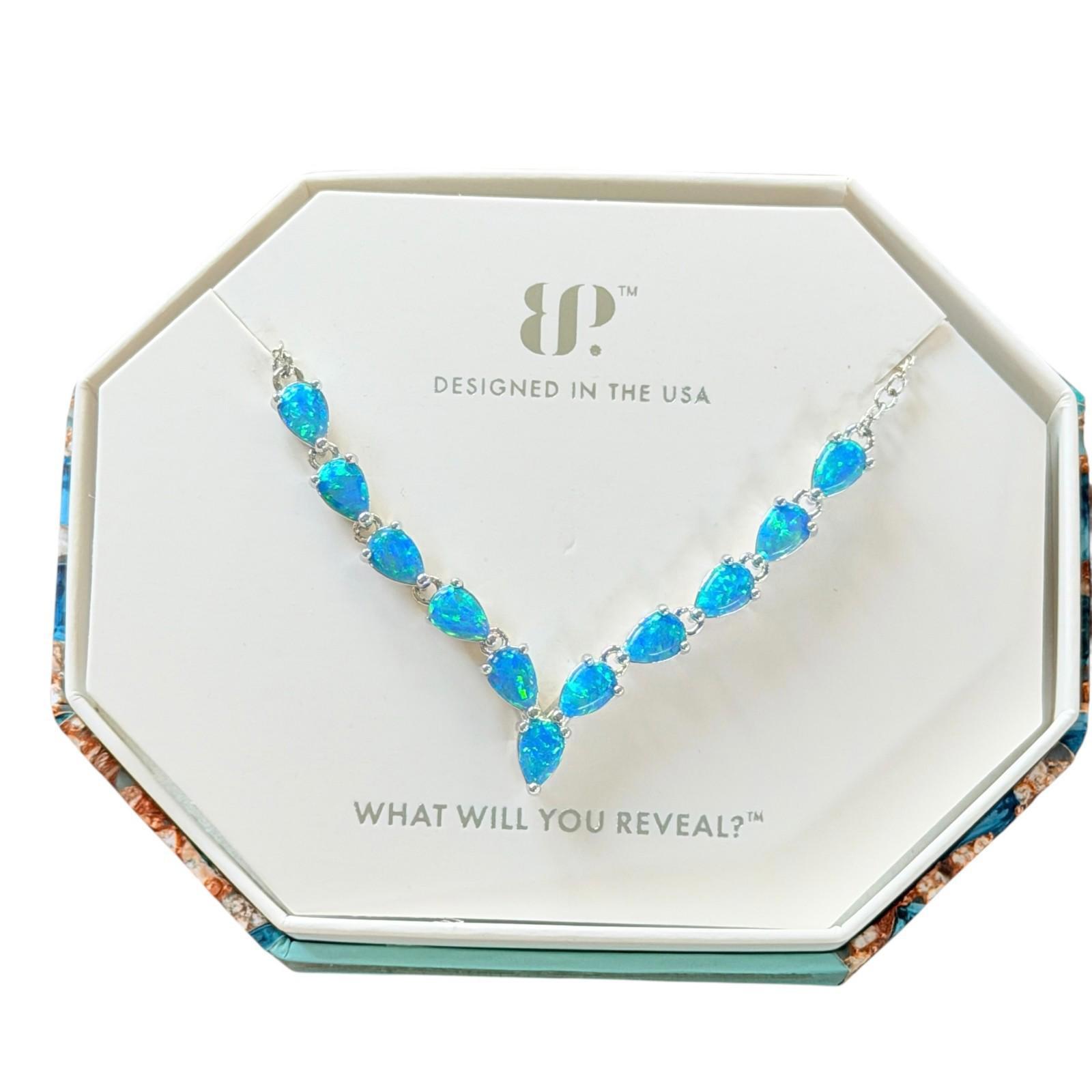 Bomb Party March Necklace Unicorn Alert! Rbp7276 Aqua Blue Fire Opal On Rhodium
